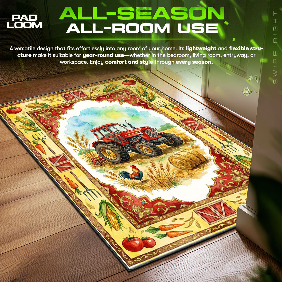 Farm Tractor Rug - Barnyard Kids Room Floor Mat