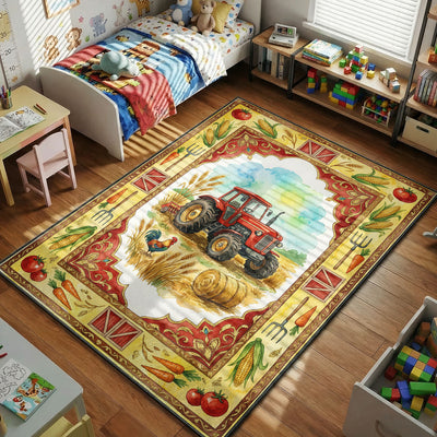 Farm Tractor Rug - Barnyard Kids Room Floor Mat