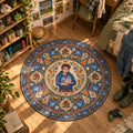 Farmer Cuddling Stardew Valley round rug in a styled room - Stardew Valley chair mat