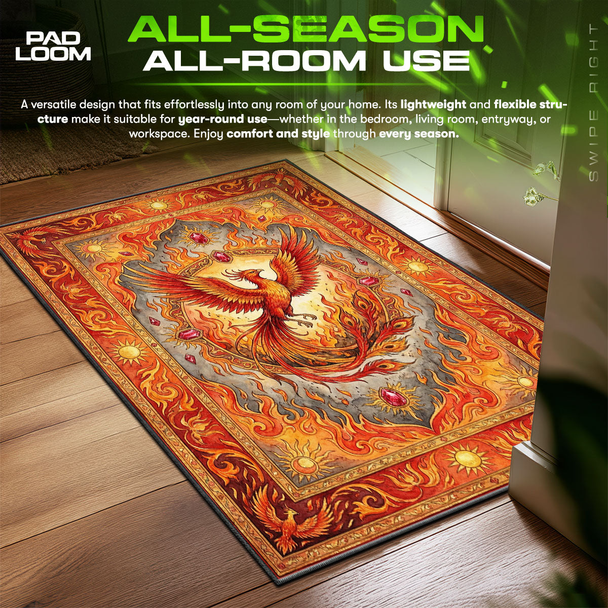 Fawkes Phoenix Fiery Tapestry Harry Potter Room fan rug — premium quality print