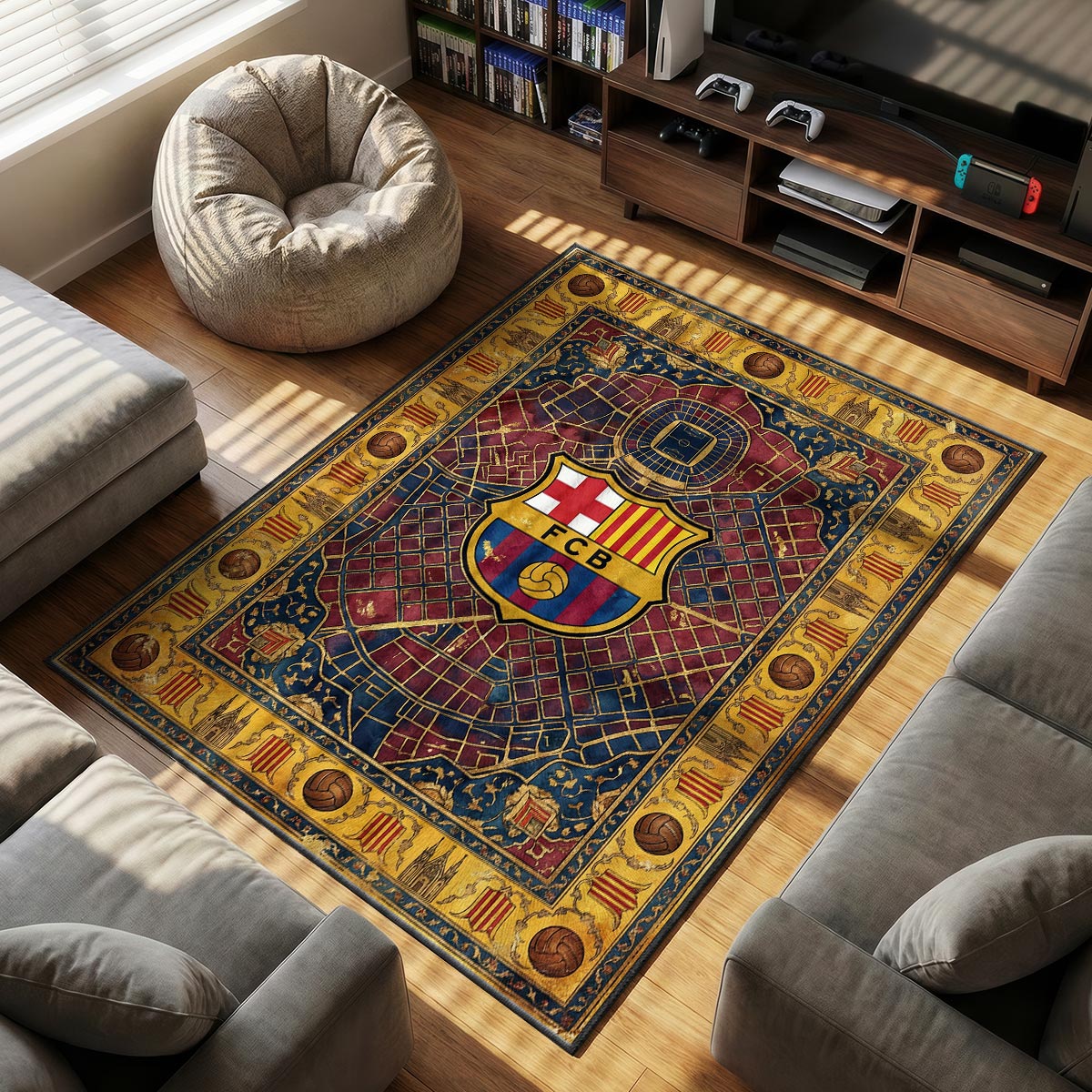FC Barcelona themed area rug for home decor fans