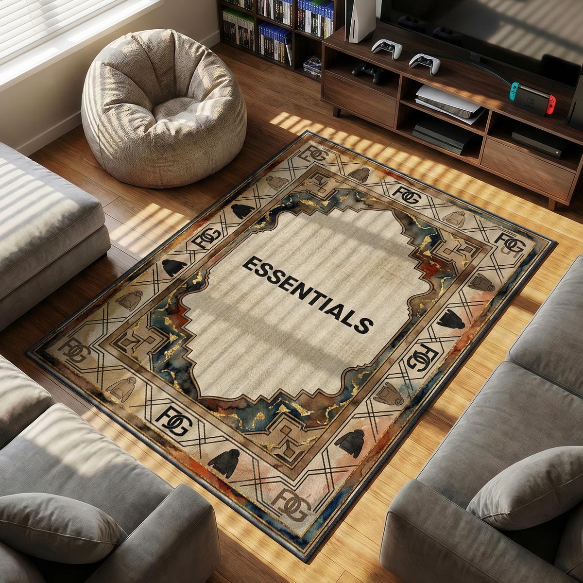 Fear God themed area rug for Minimalist fans