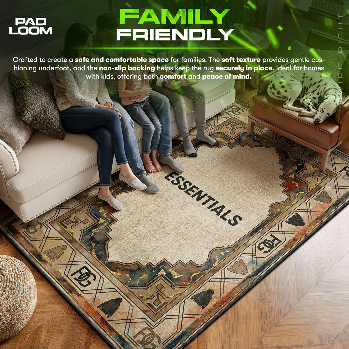 Fear area rug showing full Minimalist artwork