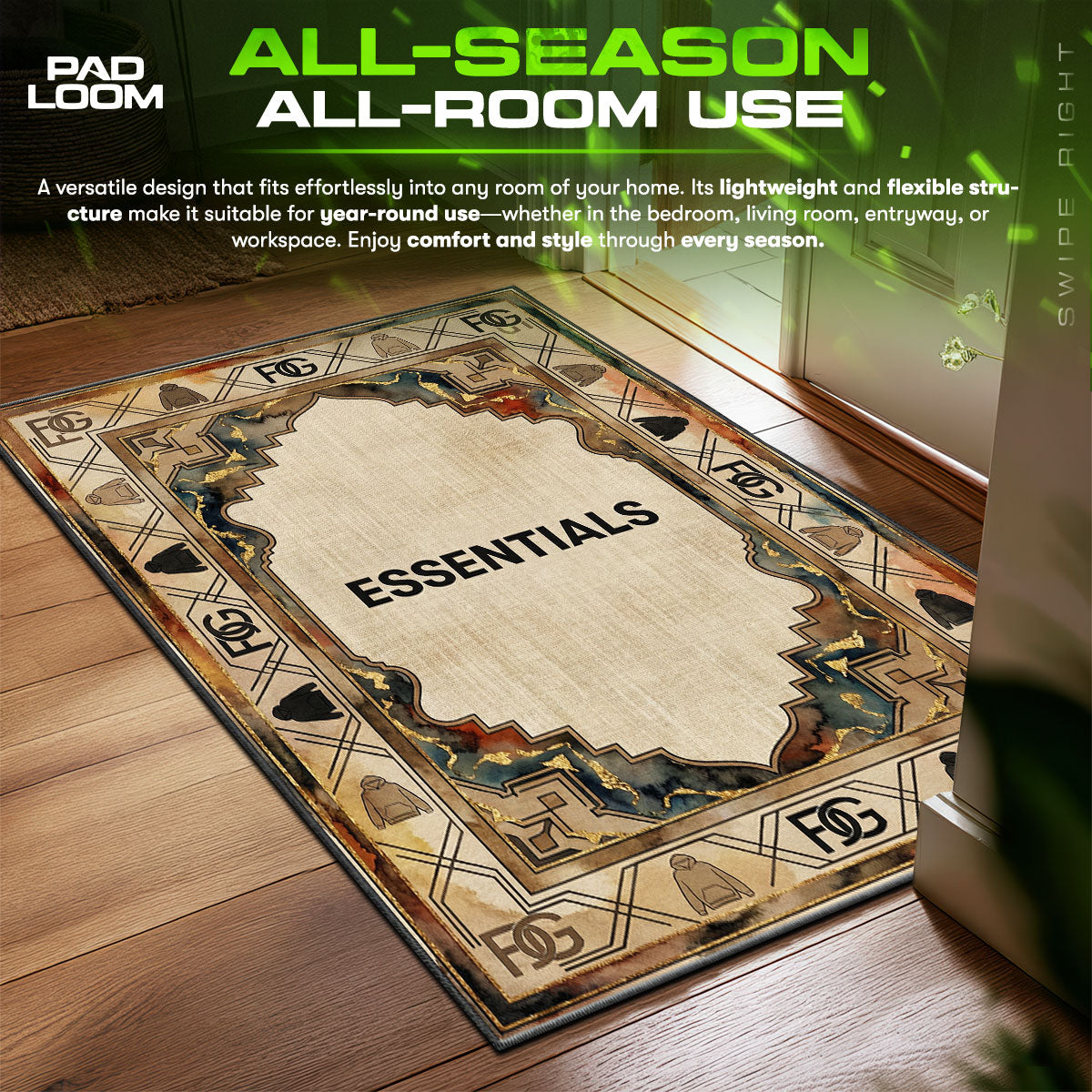Fear God ESSENTIALS Beige Streetwear Floor fan rug — premium quality print