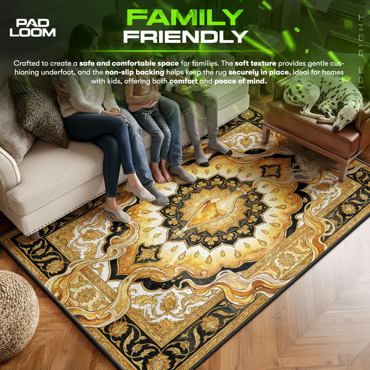 Felix area rug showing full home decor artwork