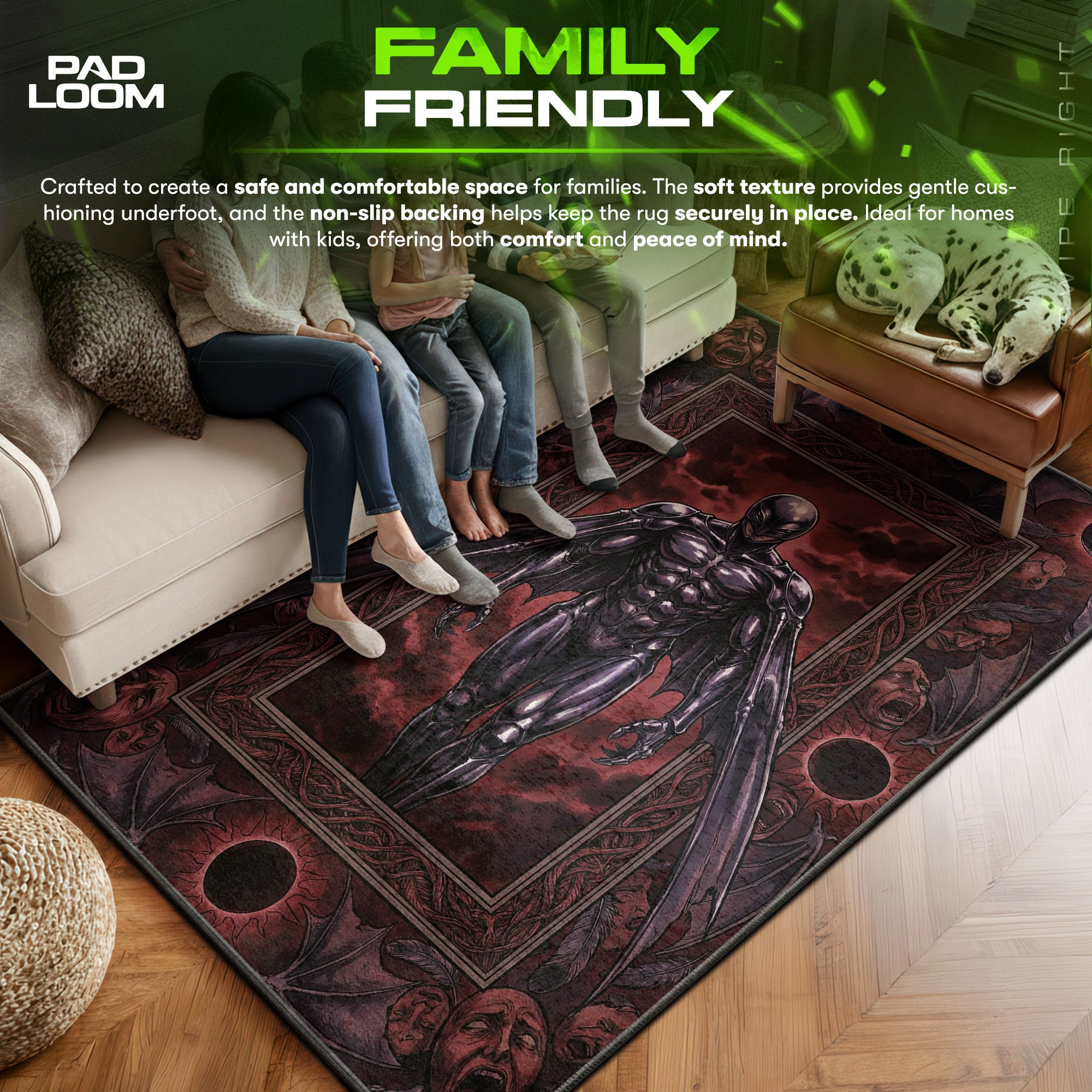 Femto area rug showing full home decor artwork