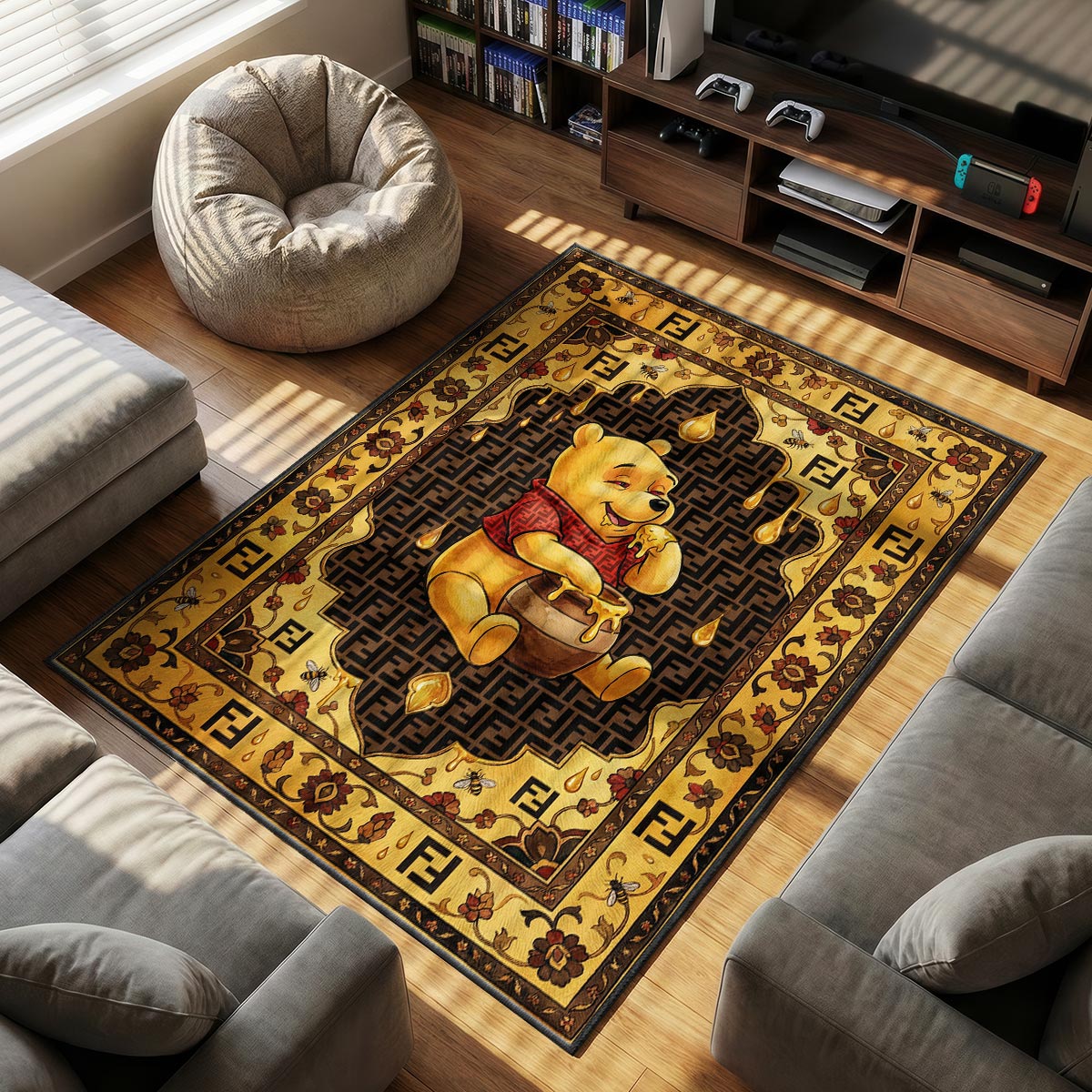 Fendi Pooh themed area rug for Designer fans