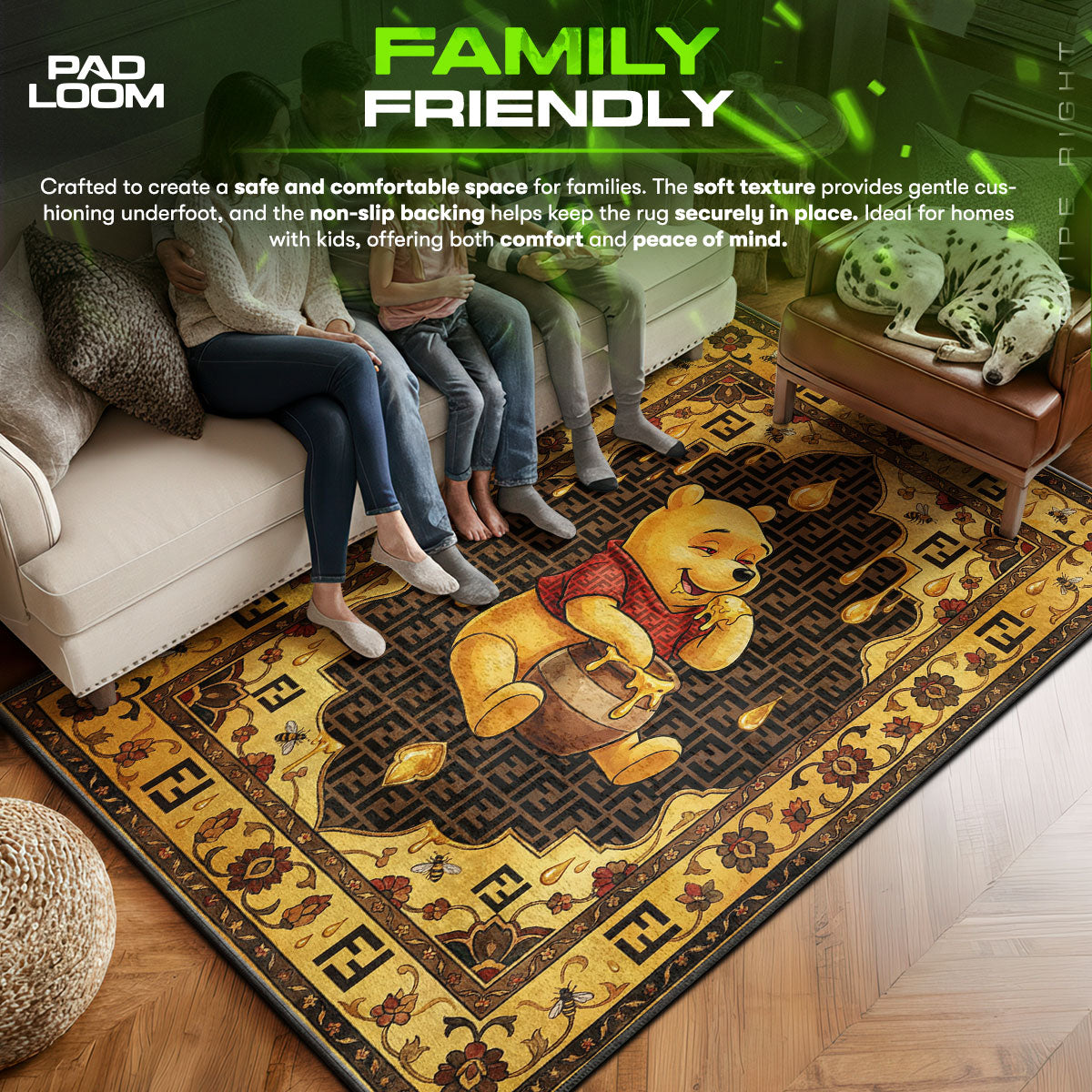 Fendi area rug showing full Designer artwork