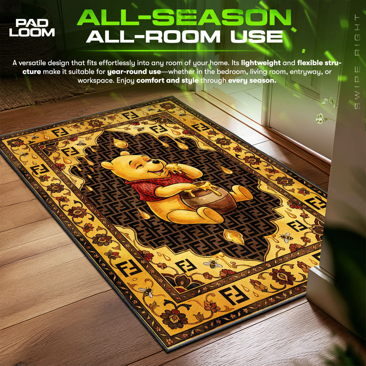 Fendi Pooh Bear Monogram Floor Decor fan rug — premium quality print
