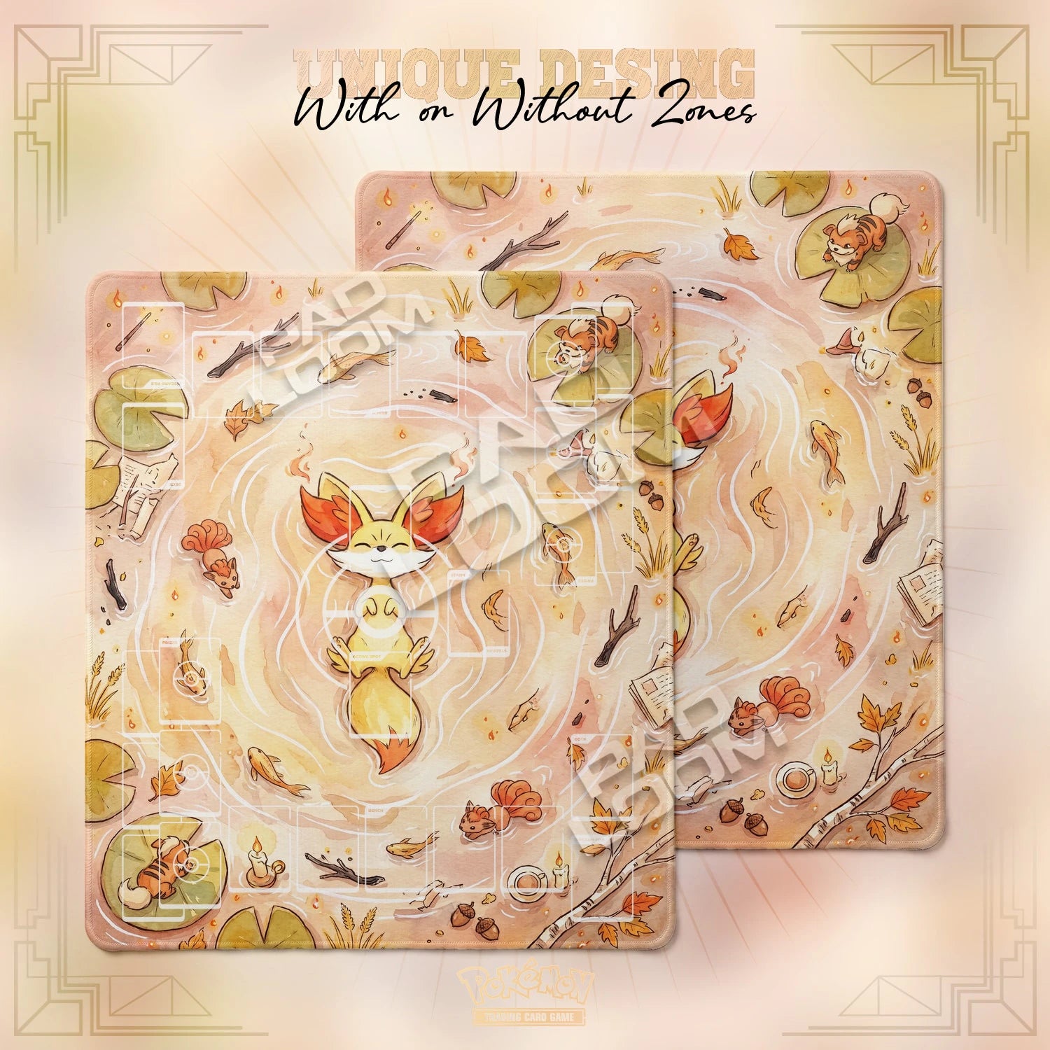 Fennekin Kindle Playmat - 2 Player Pokemon TCG Mat