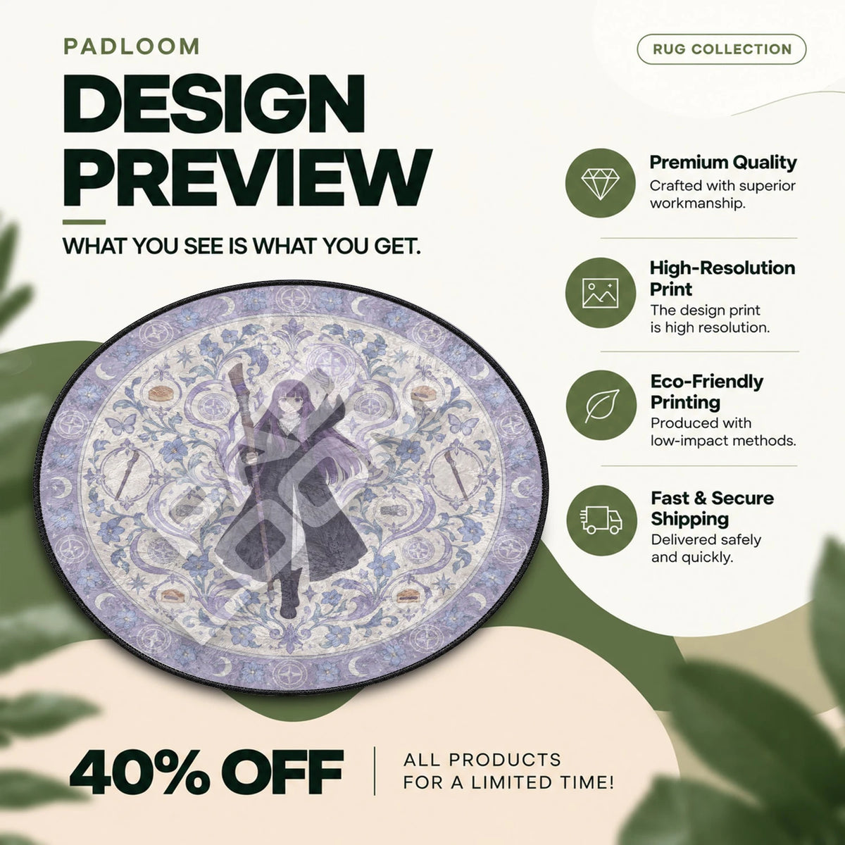 Fern Casting Frieren round rug full design preview