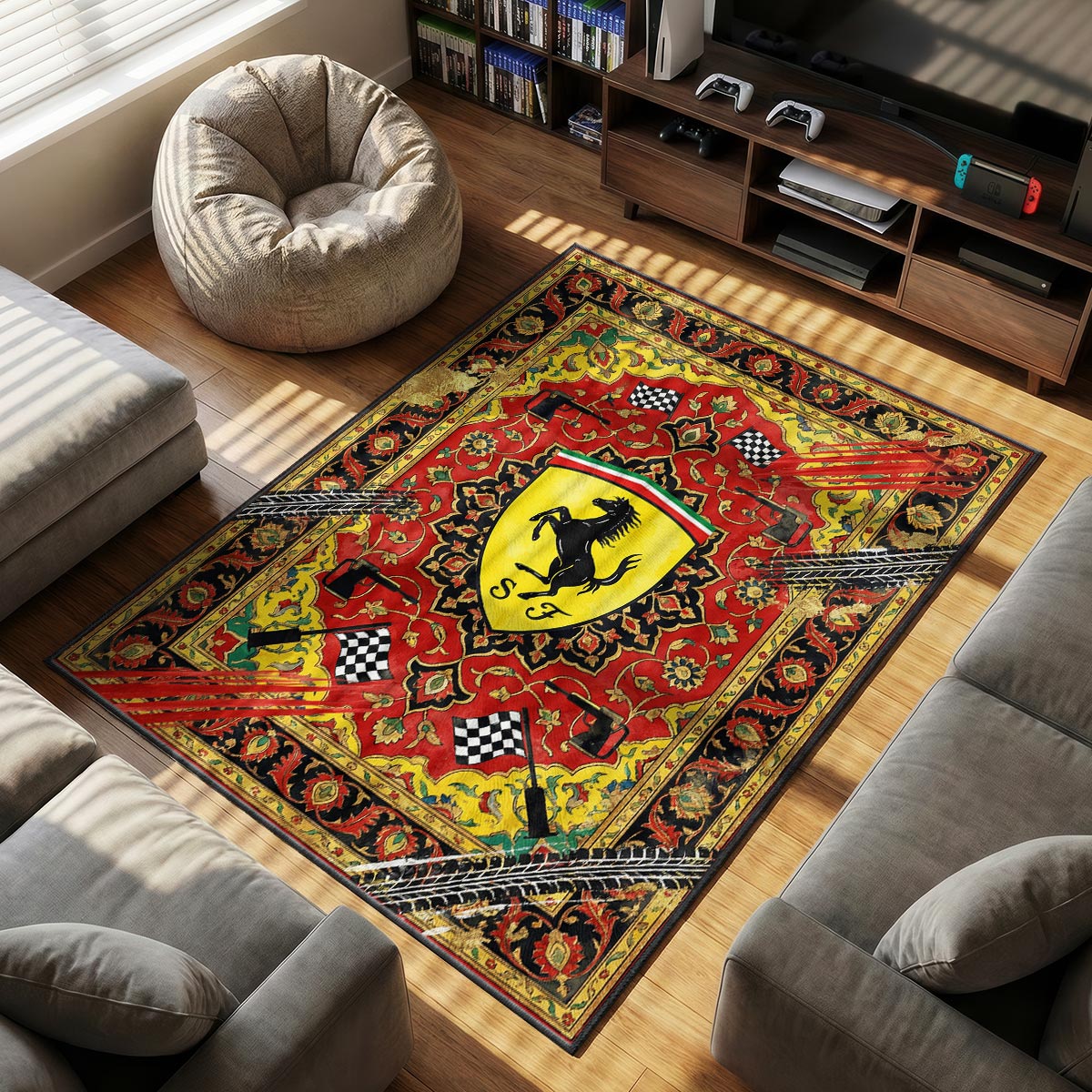 Ferrari Prancing themed area rug for home decor fans