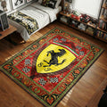 Ferrari Scuderia shield logo prancing horse Italian tricolor flag pistons checkered flags red gold hypebeast area rug