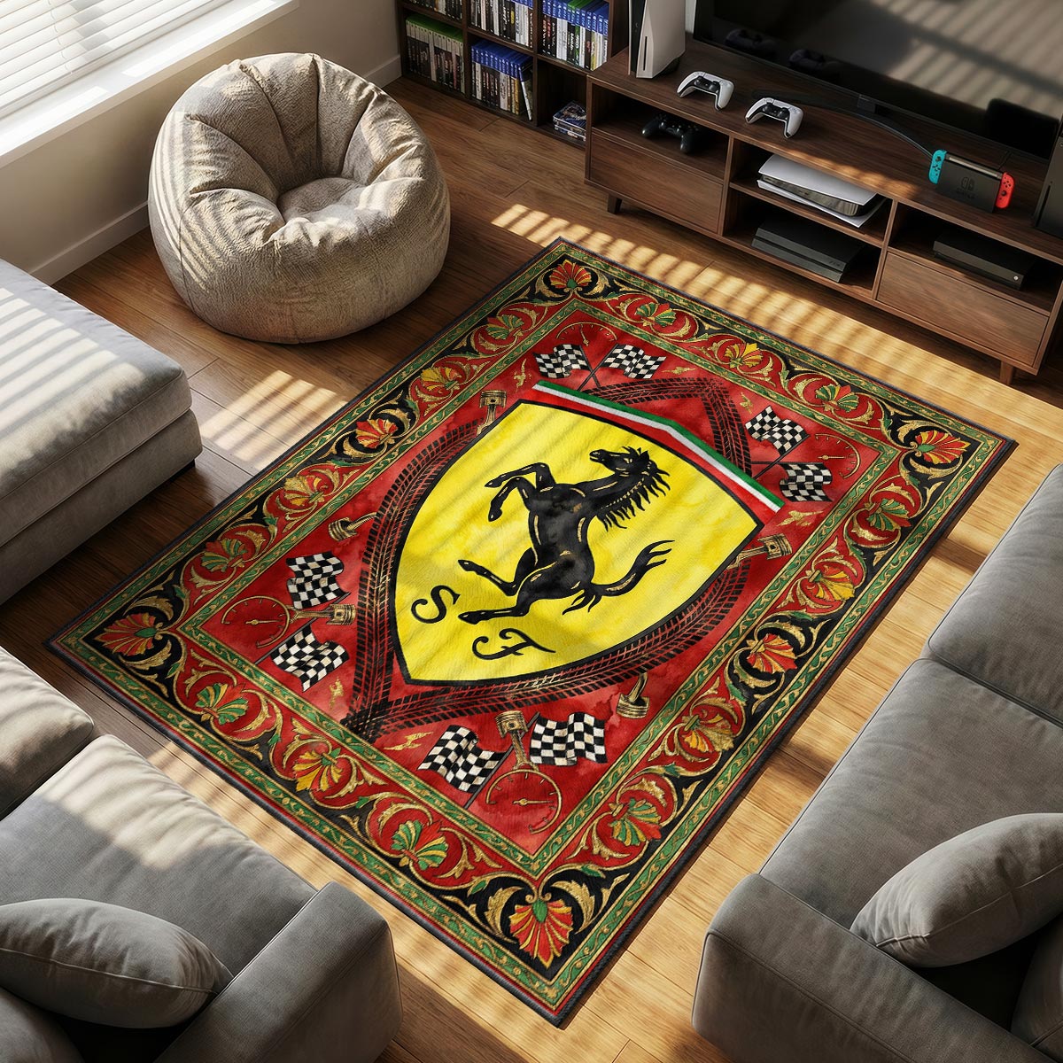Ferrari Scuderia themed area rug for home decor fans