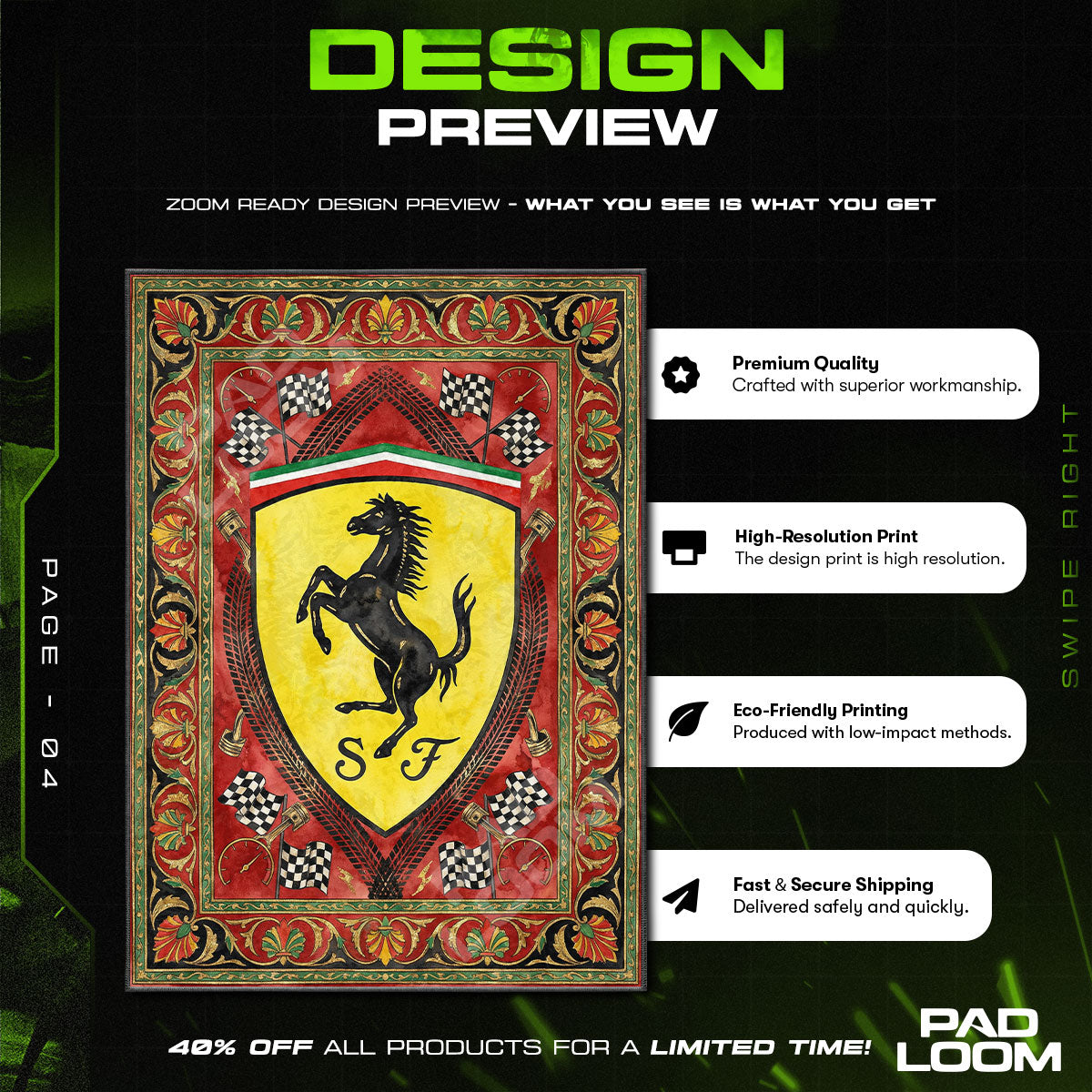 Motorsport character design printed on rug