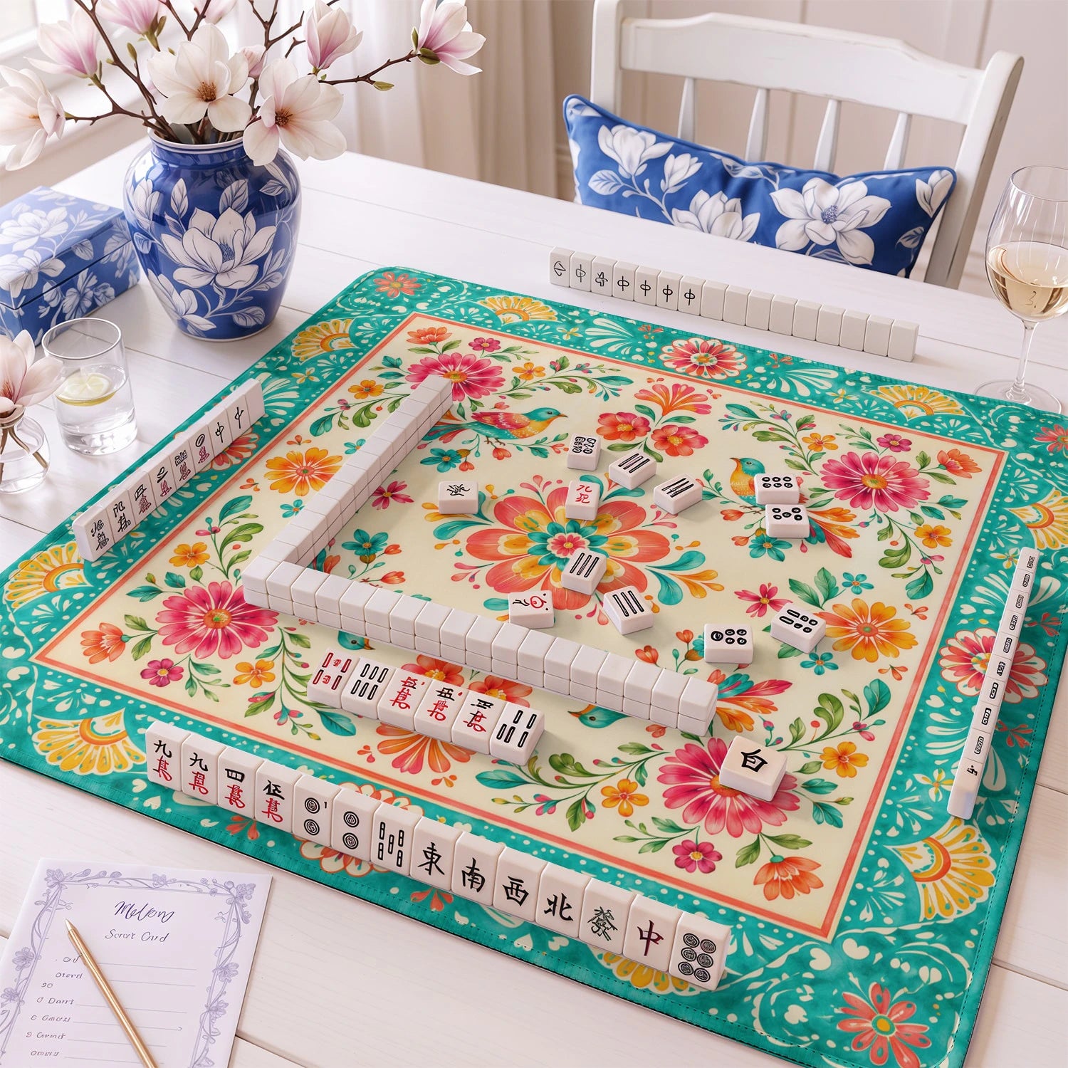 Fiesta Bird mahjong mat – M (60x60 cm) and L (81x81 cm) sizes