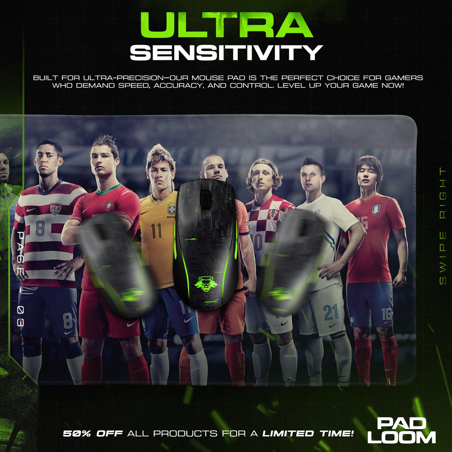 FIFA All-Stars Lineup Mouse Pad, Gamer Desk Mat Padloom