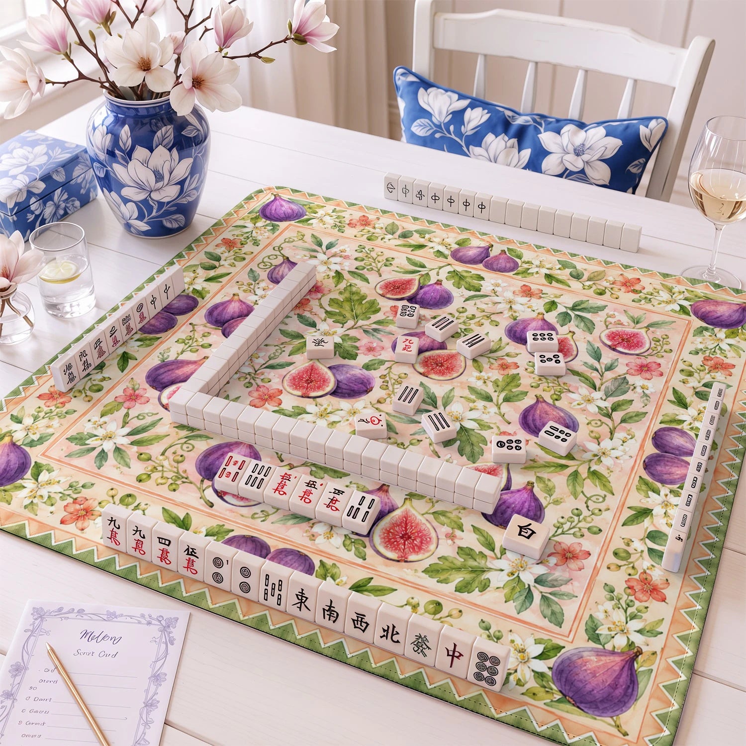 Fig Blossom mahjong mat – M (60x60 cm) and L (81x81 cm) sizes