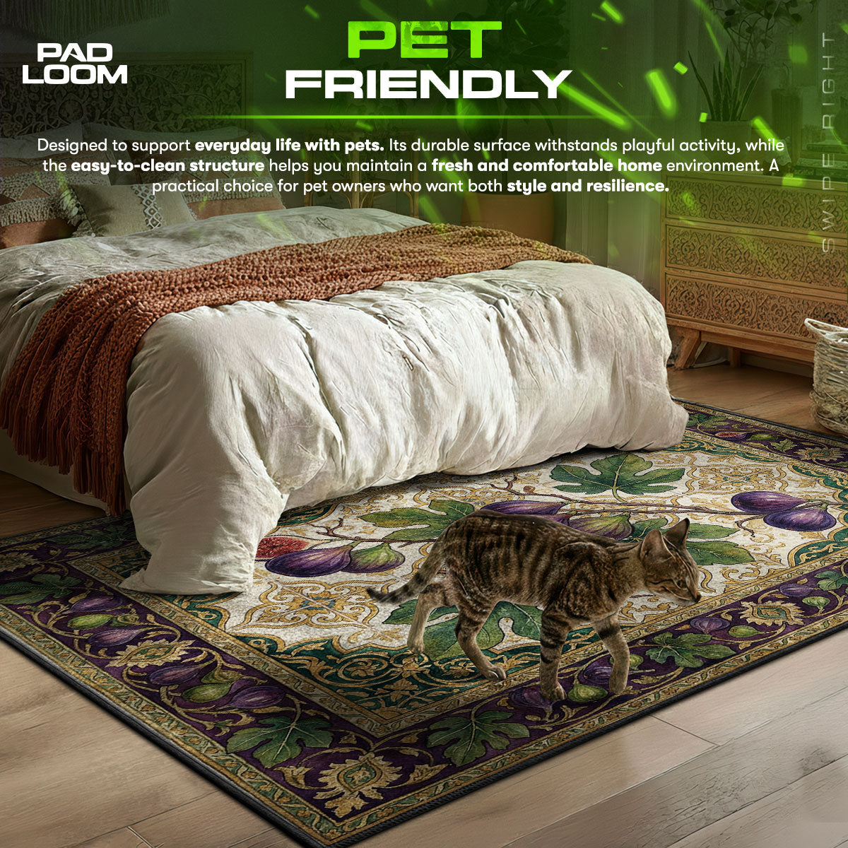 Fig Branch themed area rug for home decor fans