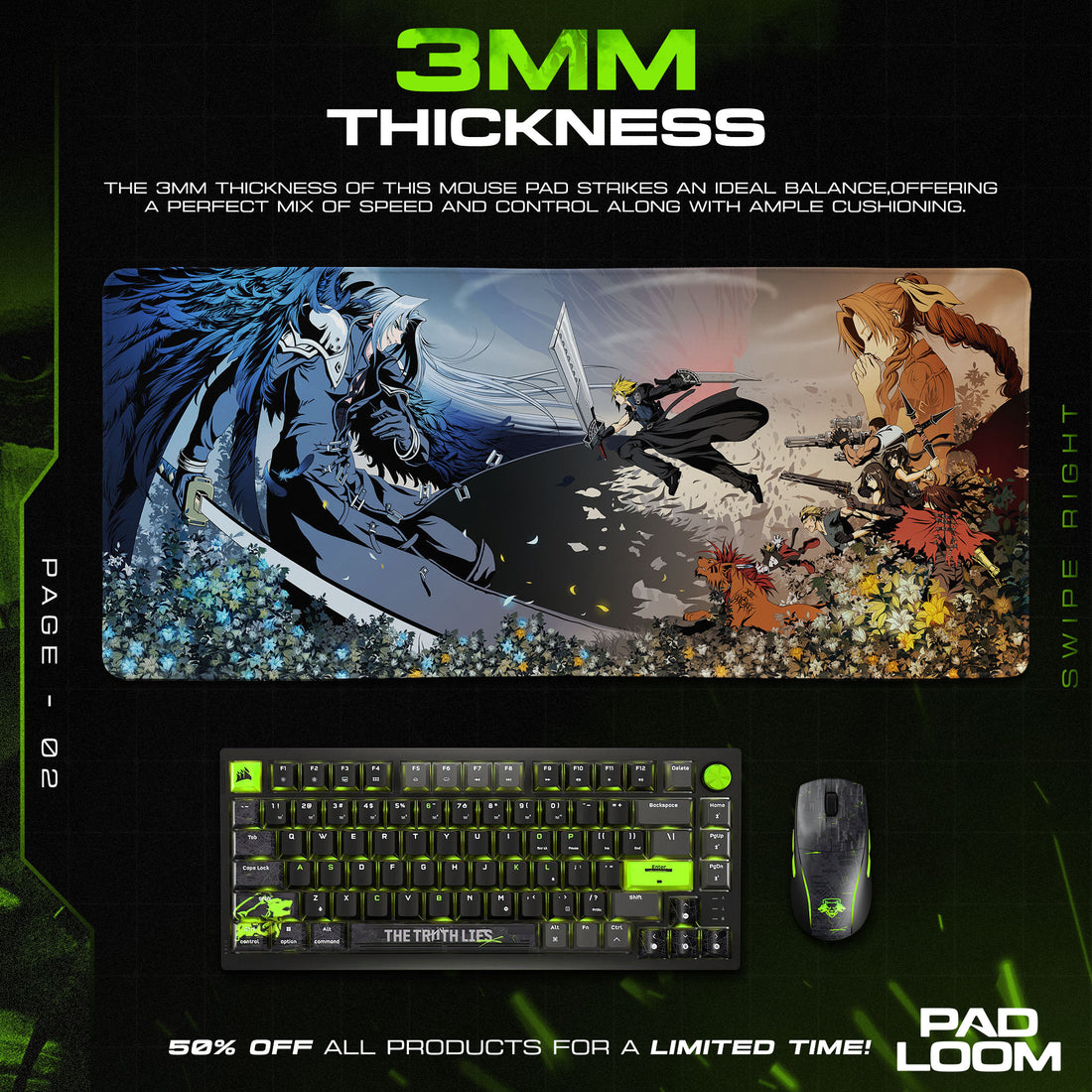 Final Fantasy Cloud vs Sephiroth Mouse Pad, Game Gaming Desk Mat