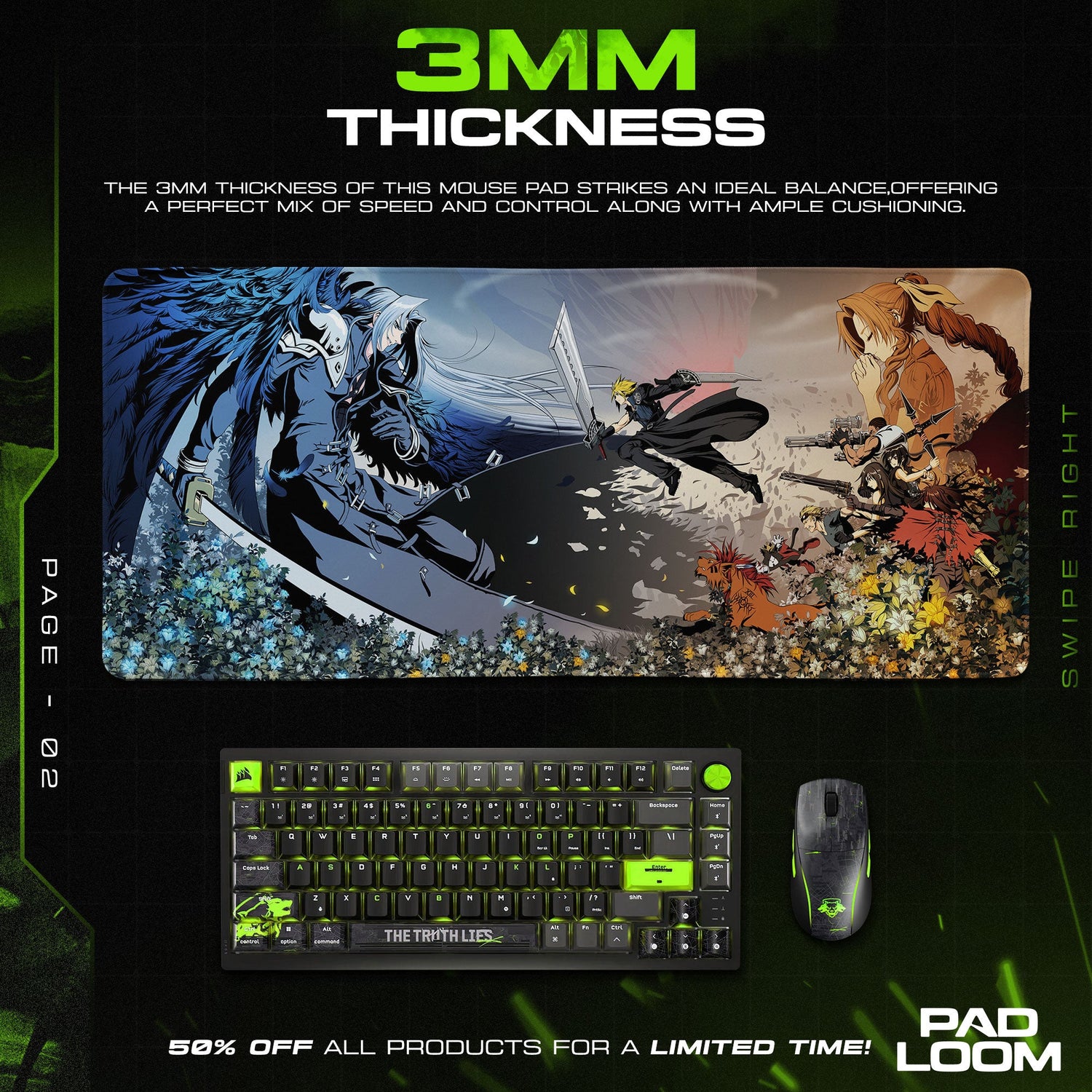 Final Fantasy Cloud vs Sephiroth Mouse Pad, Game Gaming Desk Mat Padloom