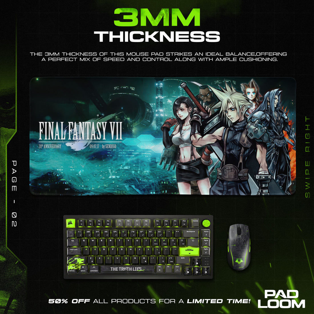 Final Fantasy VII Anniversary Mouse Pad, Game Anime Desk Mat