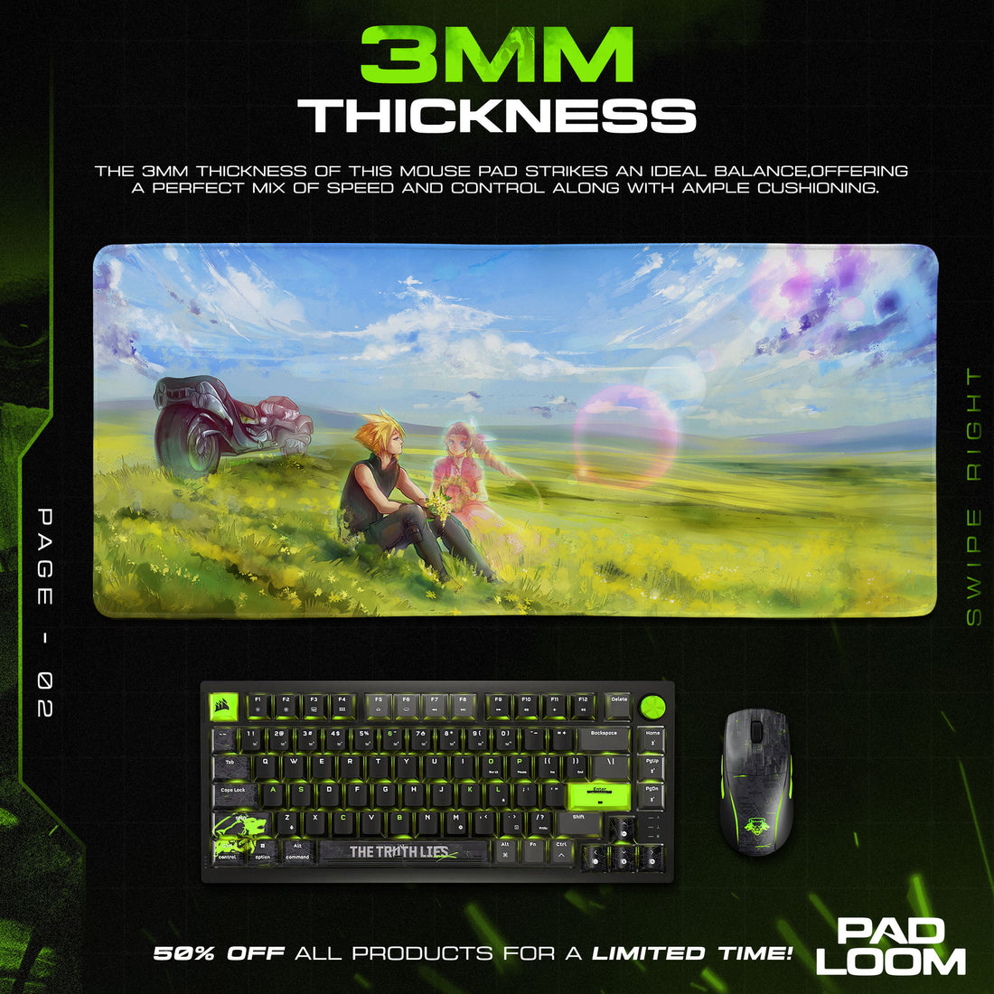 Final Fantasy VII Cloud & Aerith Field Mouse Pad, Game Anime Desk Mat