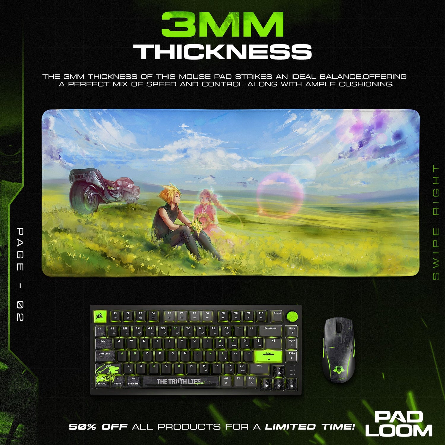 Final Fantasy VII Cloud & Aerith Field Mouse Pad, Game Anime Desk Mat Padloom