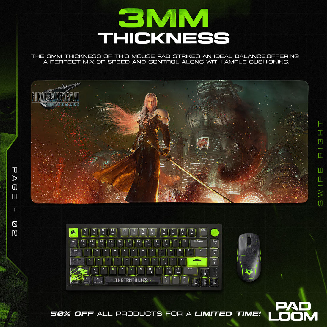 Final Fantasy VII Sephiroth Flames Mouse Pad, Game Desk Mat