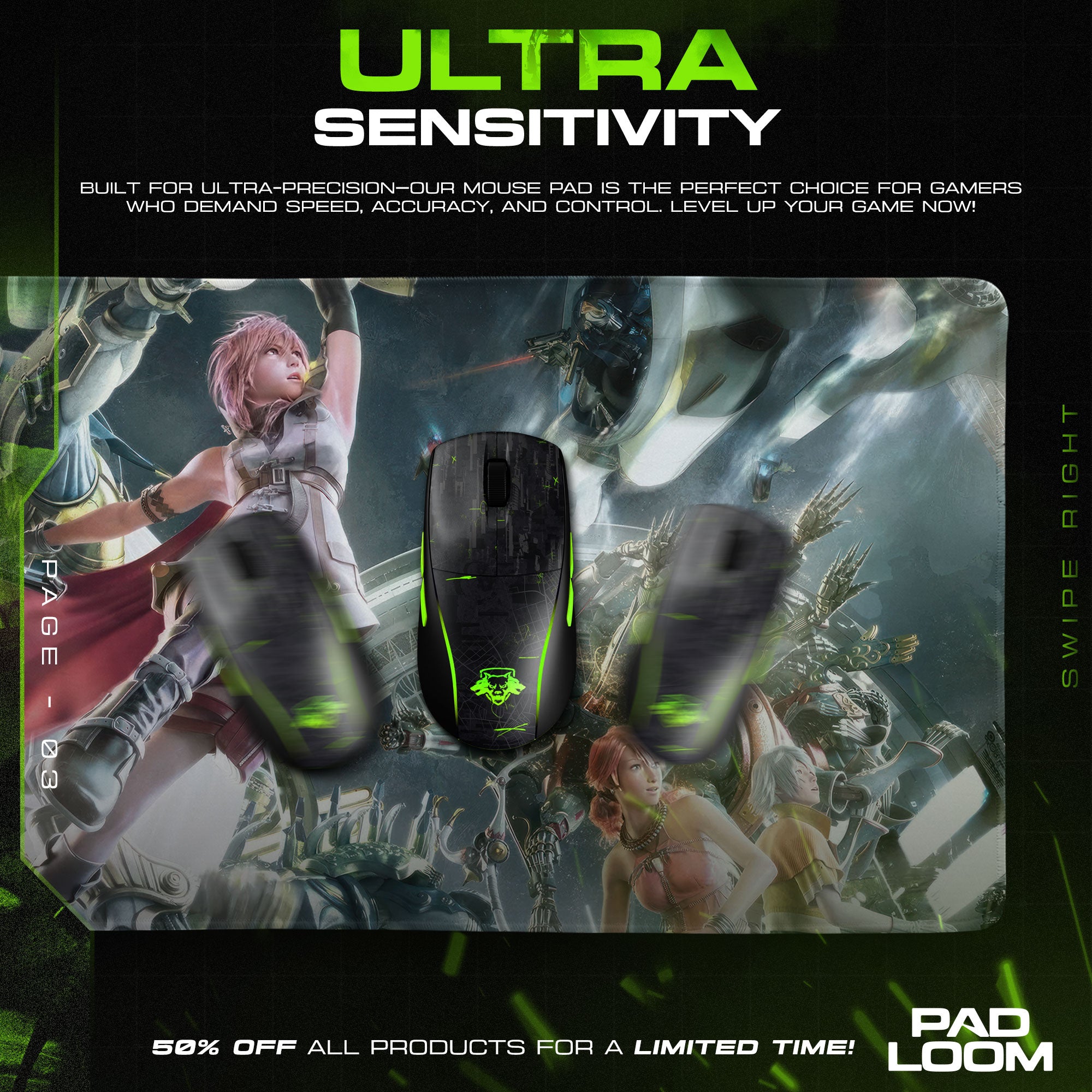 Final Fantasy XIII Lightning Battle Mouse Pad, Game Desk Mat