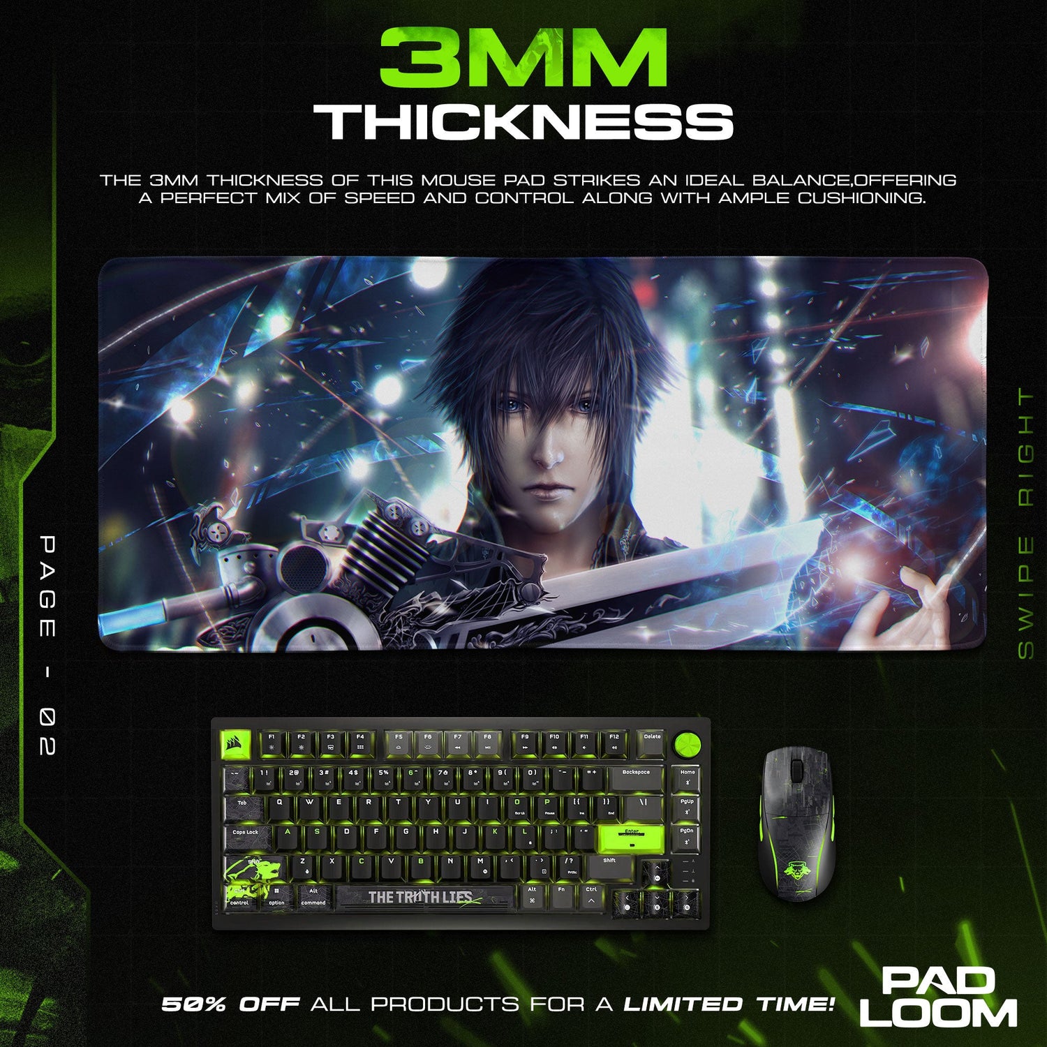 Final Fantasy XV Noctis Sword of Light Mouse Pad, Game Desk Mat Padloom