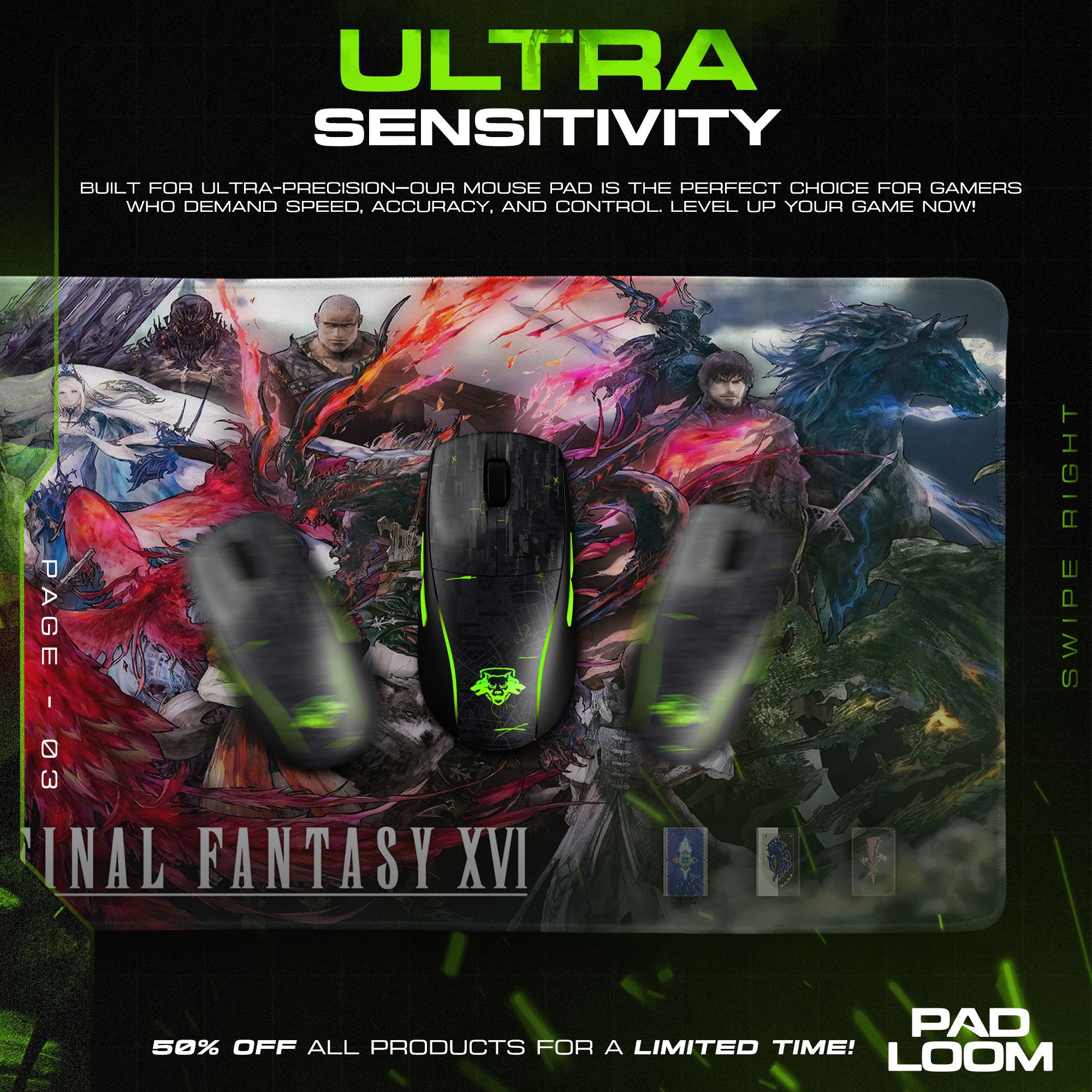 Final Fantasy XVI Eikons & Dominants Mouse Pad – Epic Valisthea Battle Desk Mat