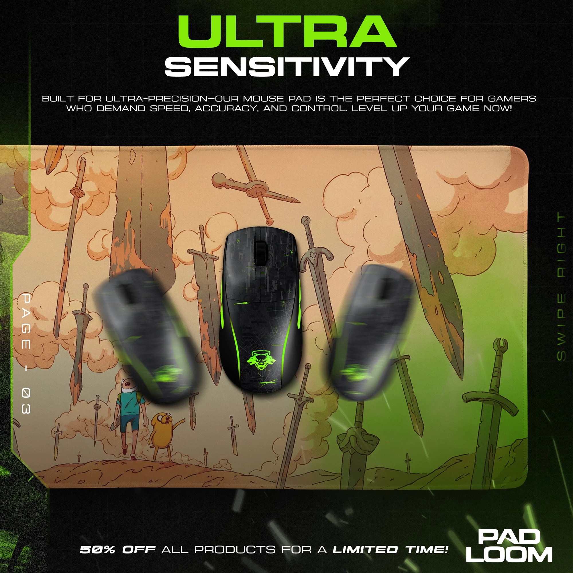 Finn and Jake Sword Sky mouse pad – 11 sizes from 30×40 cm to XXL desk mat