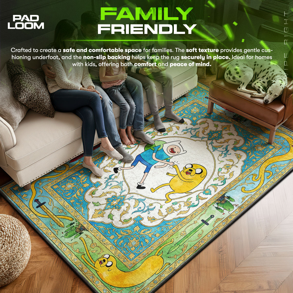 Finn area rug showing full home decor artwork