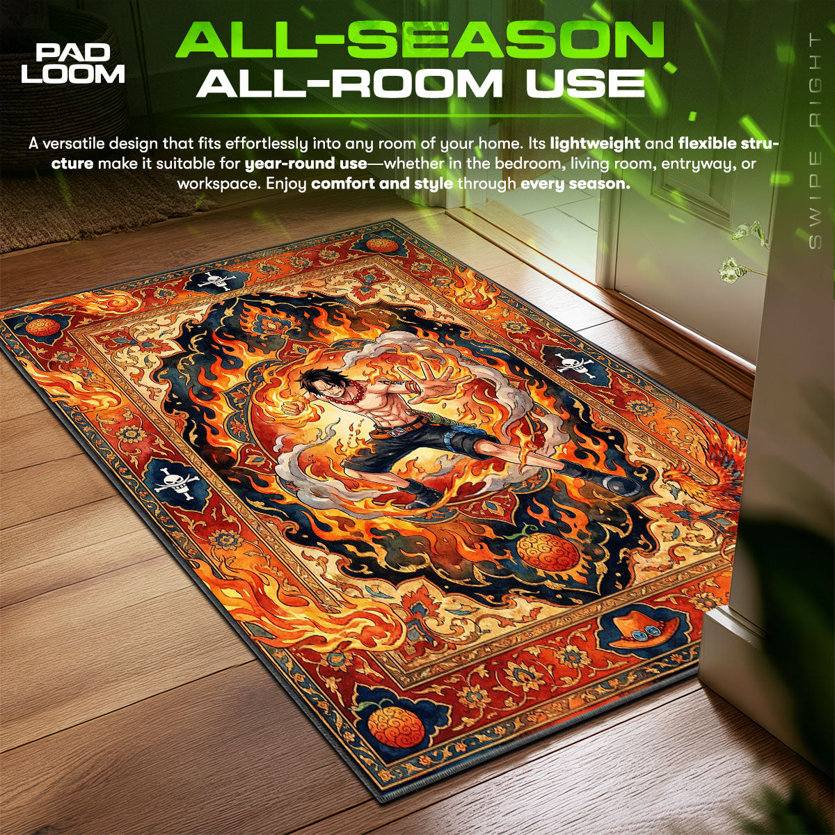 Fire Fist Ace One Piece Chair fan rug — premium quality print