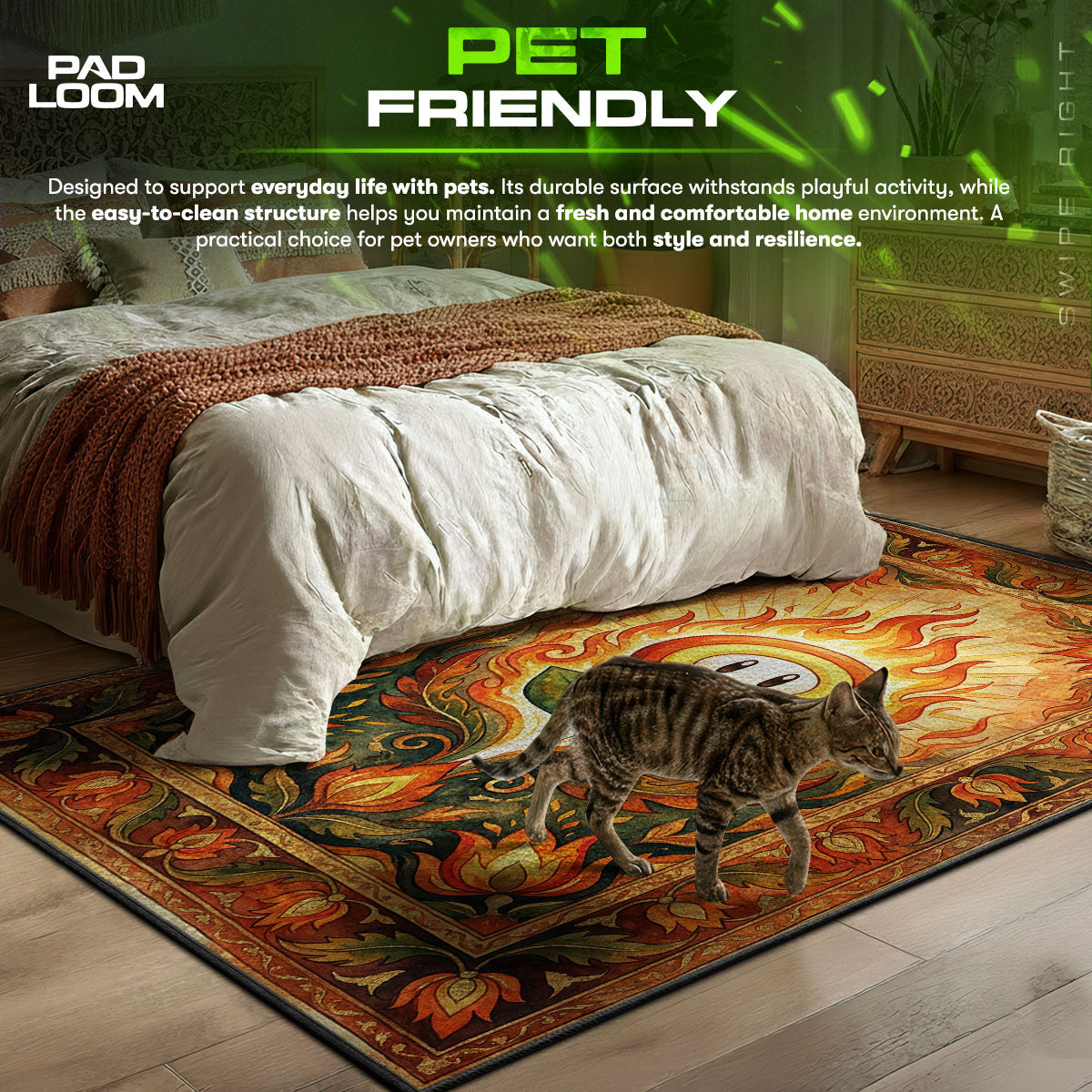 Detailed close-up of Fire rug pattern
