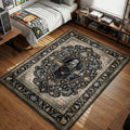 Fire Keeper from Dark Souls 3 standing with folded hands surrounded by spiral stairs and crowns gothic tapestry style gaming area rug and floor mat