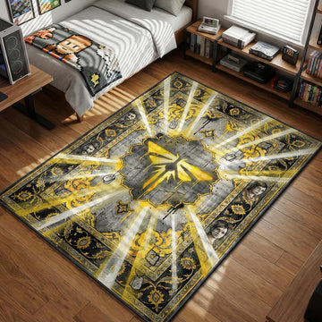 The Last of Us Firefly pendant symbol with Joel and Ellie portraits gaming area rug and floor mat