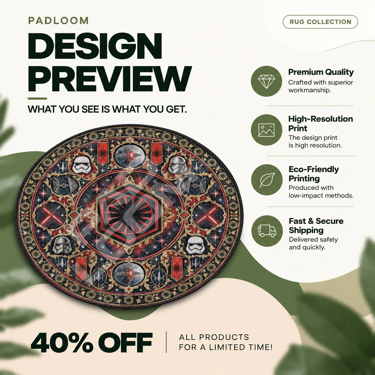 First Order Crimson Star Wars round rug full design preview