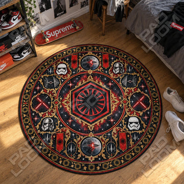 First Order Crimson Star Wars round rug on a bedroom floor - Star Wars chair mat