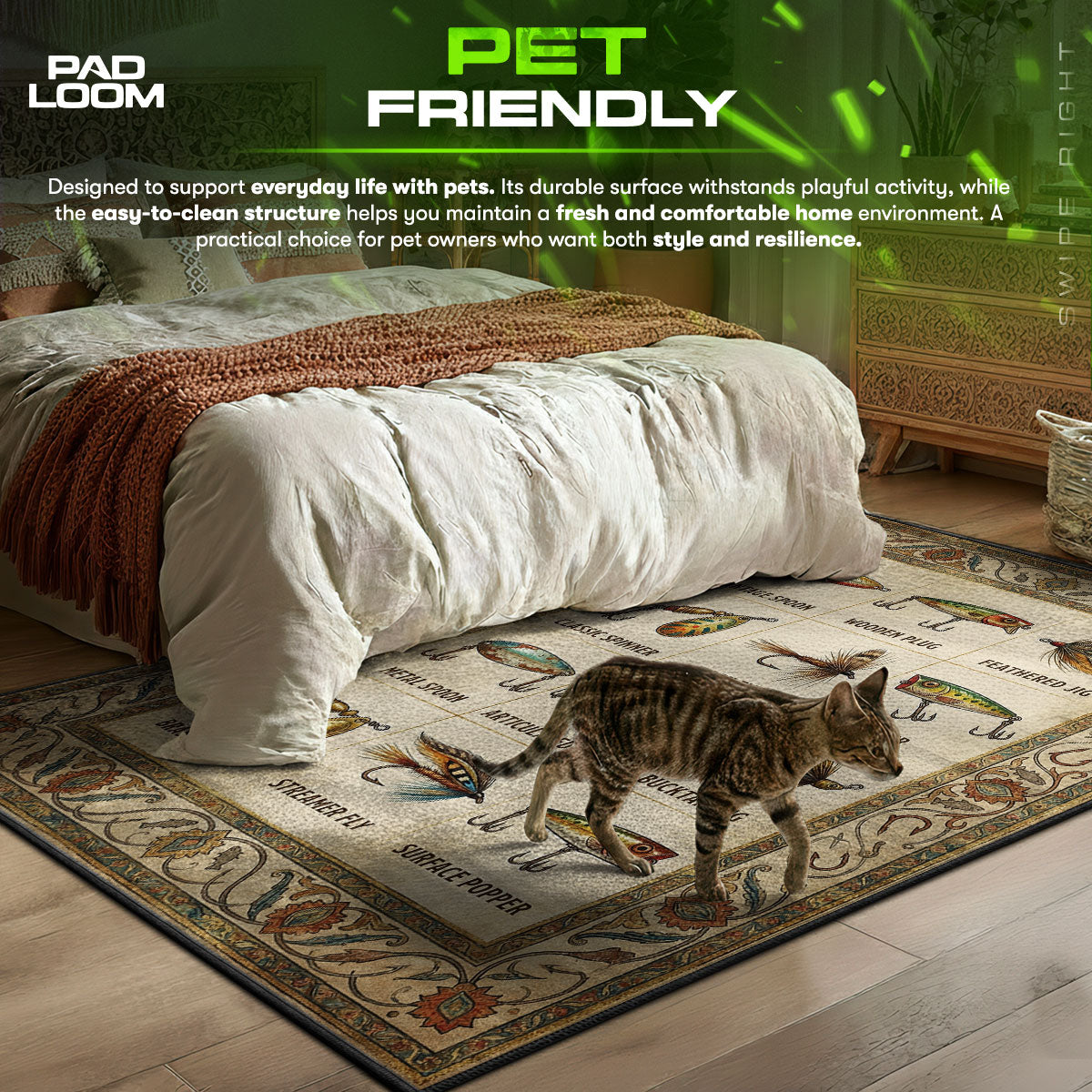 Fishing Lures themed area rug for home decor fans
