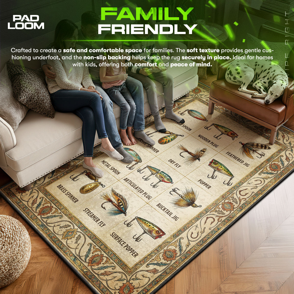 Floor character design printed on rug