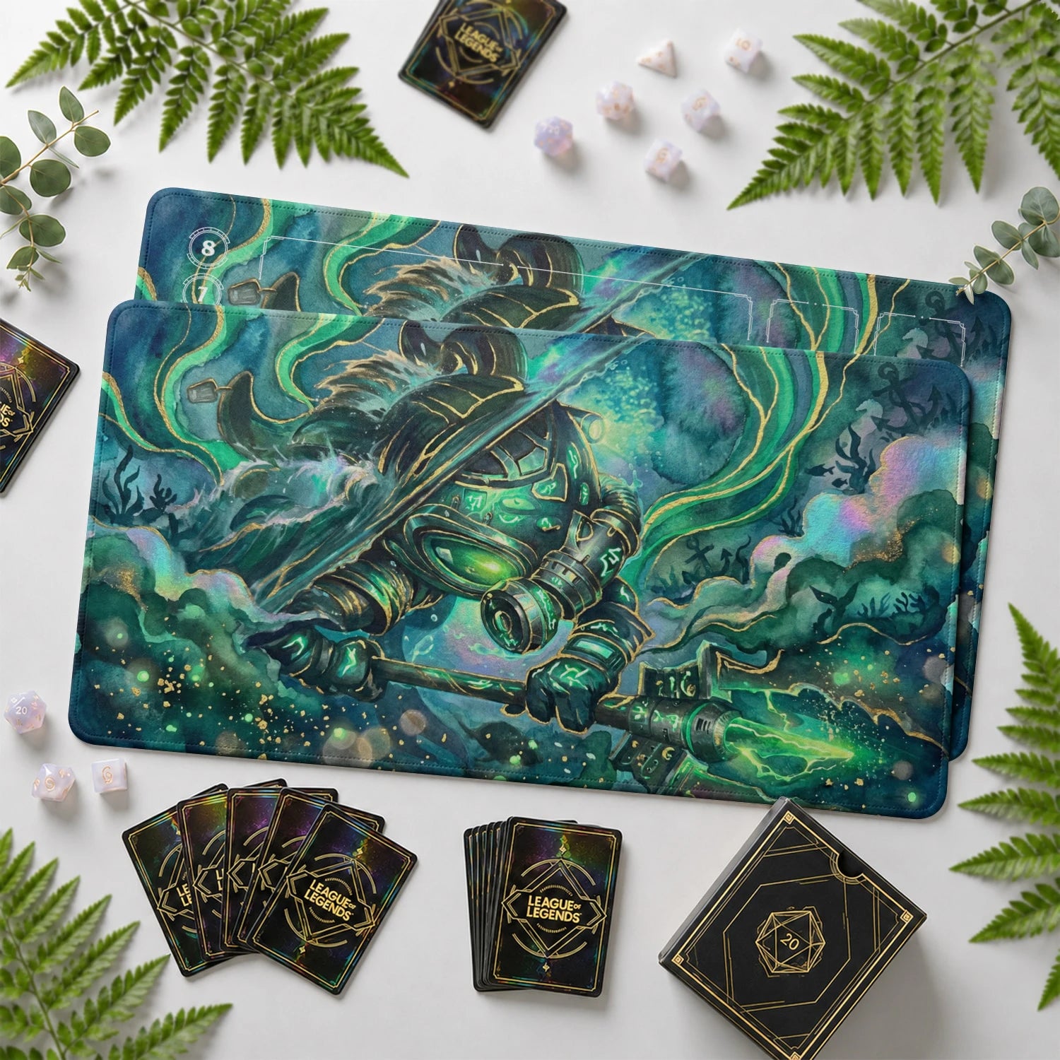Fizz Abyss Riftbound TCG playmat with card zones and score track – LoL game mat
