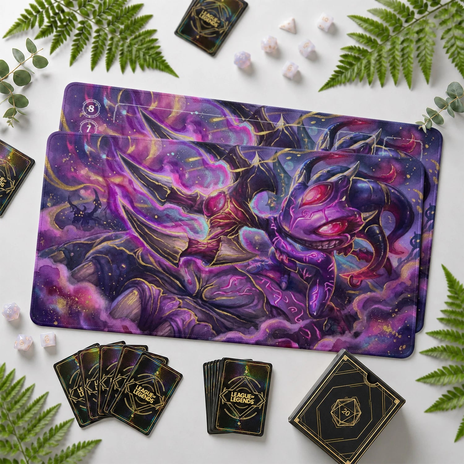 Fizz Void Riftbound TCG playmat with card zones and score track – LoL game mat