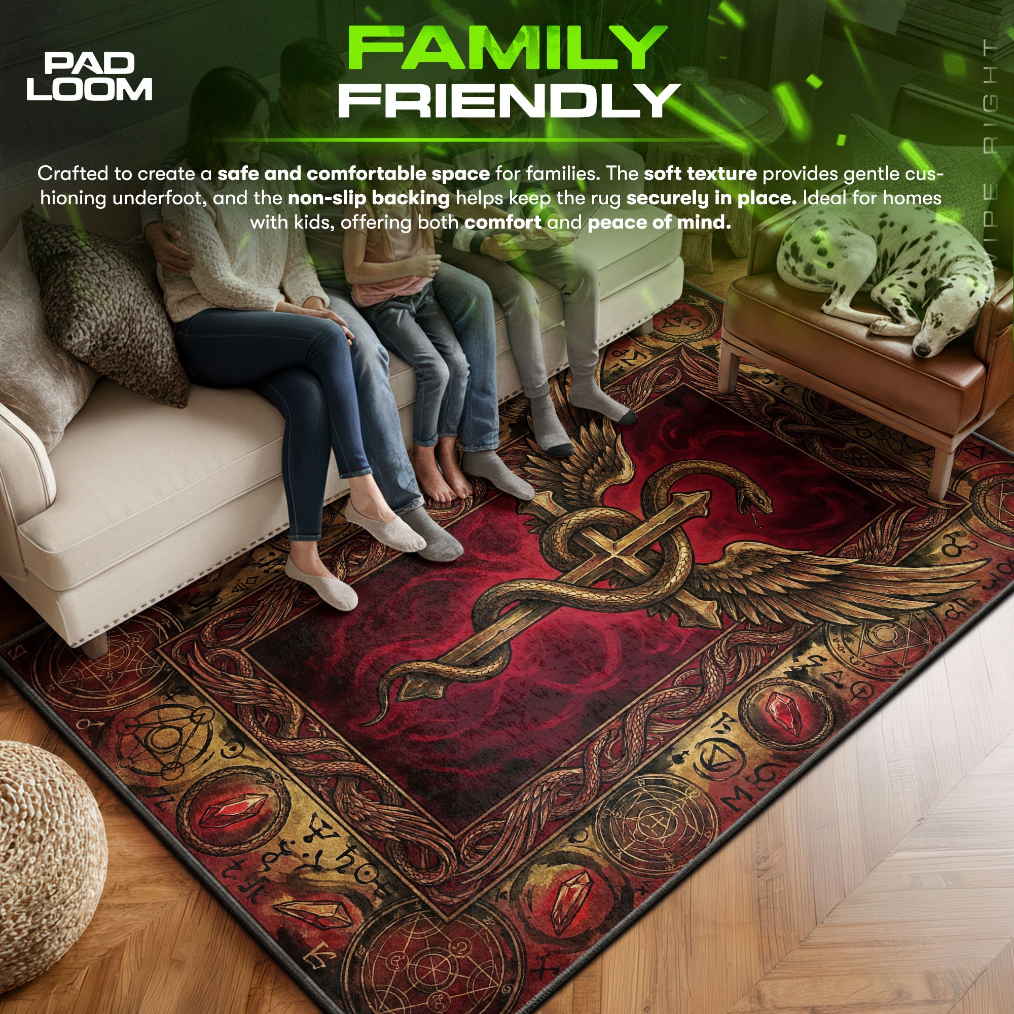 Flamel area rug showing full home decor artwork