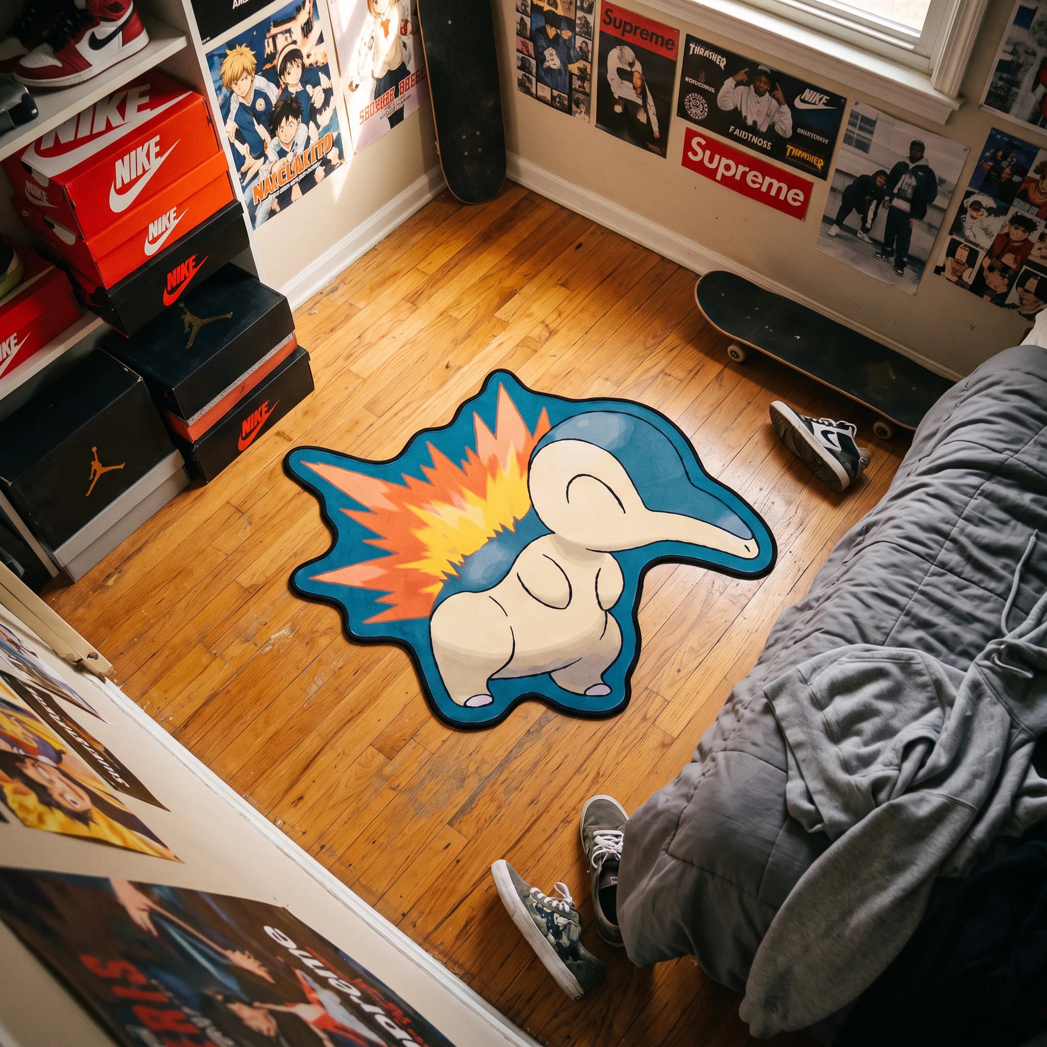 Flaming Cyndaquil Rug - Shaped Anime Area Rug