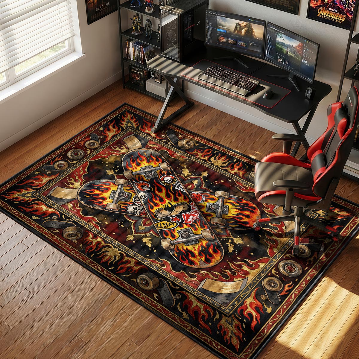 Flaming Skateboard Fire Streetwear Floor rug — main product view