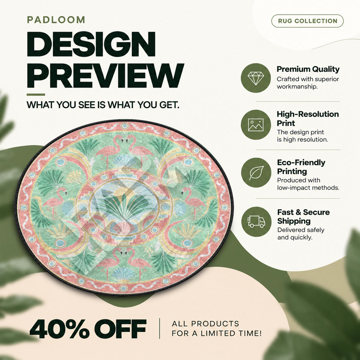 Flamingo Sunburst Round Rug - Mandala Circle Area Rug