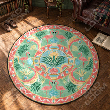 Flamingo Sunburst Round Rug - Mandala Circle Area Rug