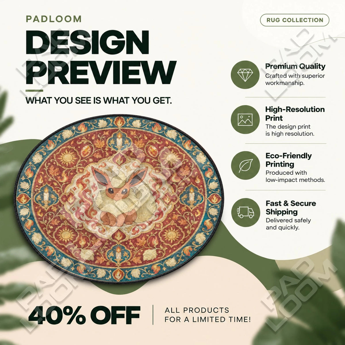 Flareon Candlelit Pokemon round rug full design preview
